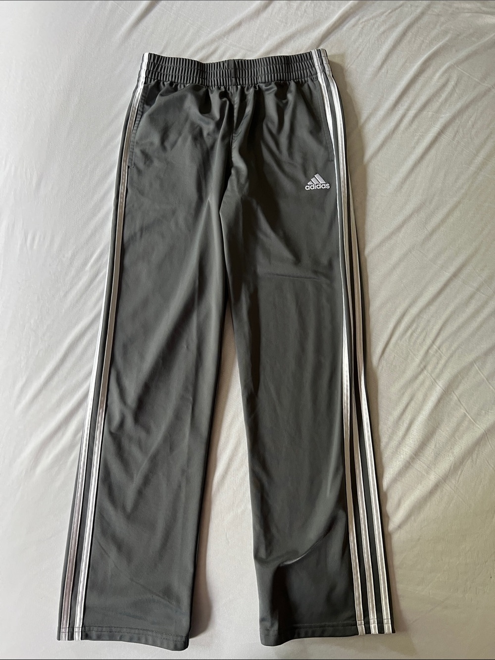 Adidas Kids Gray Track Pants with White Stripes